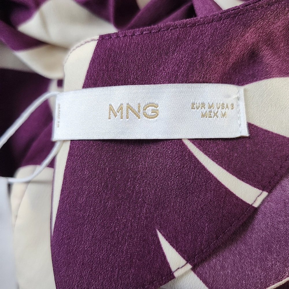 MANGO Purple Cream Abstract Print Lightweight Long Sleeve Mini Dress Medium NWT - Picture 6 of 15